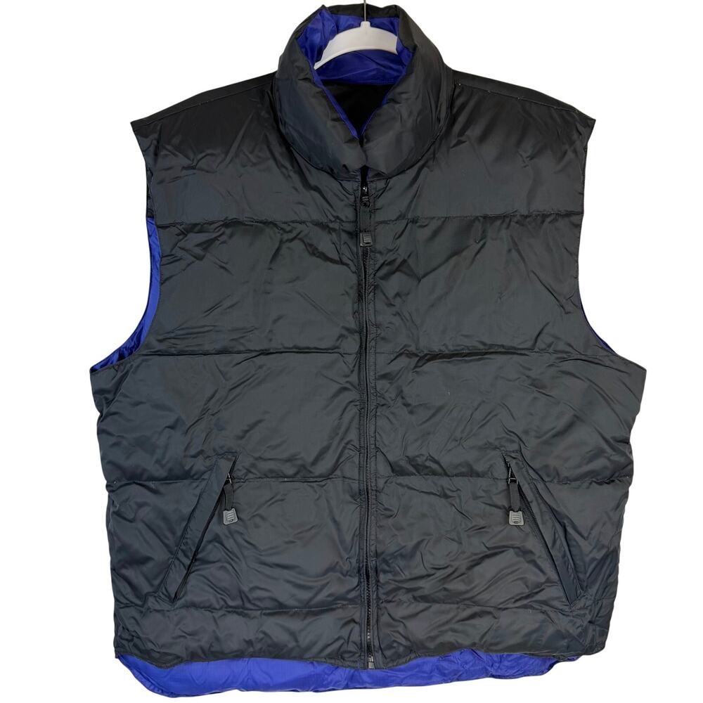 Vintage RA Sports Reversible Puffer Prime Down Vest Mens Size L Black & Blue 90s